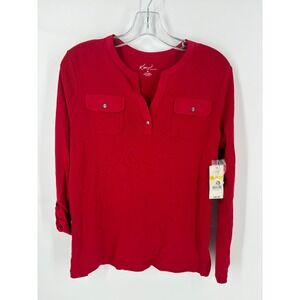 Kim Rogers NWT Red Henley Shirt Size M‎ Long Sleeve 100% Cotton